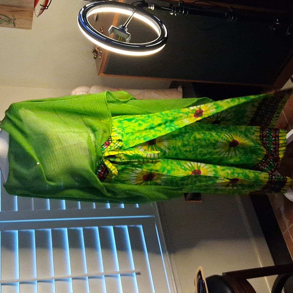💚🏝Kamana Green Floral Print Maxi Wrap Pant/Skirt W/Green Shawl Included Sz XL